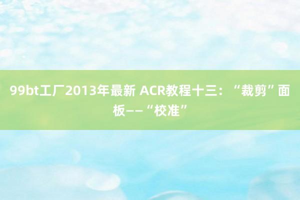 99bt工厂2013年最新 ACR教程十三：“裁剪”面板——“校准”