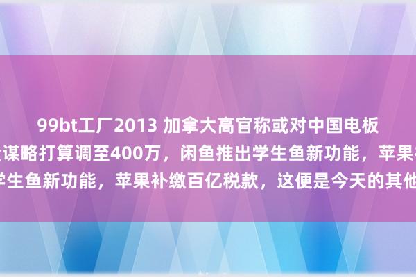 99bt工厂2013 加拿大高官称或对中国电板加税，比亚迪报酬年销量谋略打算调至400万，闲鱼推出学生鱼新功能，苹果补缴百亿税款，这便是今天的其他大新闻！