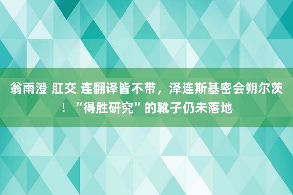 翁雨澄 肛交 连翻译皆不带，泽连斯基密会朔尔茨！“得胜研究”的靴子仍未落地