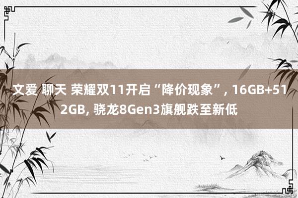 文爱 聊天 荣耀双11开启“降价现象”， 16GB+512GB， 骁龙8Gen3旗舰跌至新低