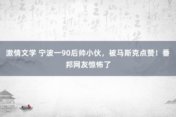 激情文学 宁波一90后帅小伙，被马斯克点赞！番邦网友惊怖了